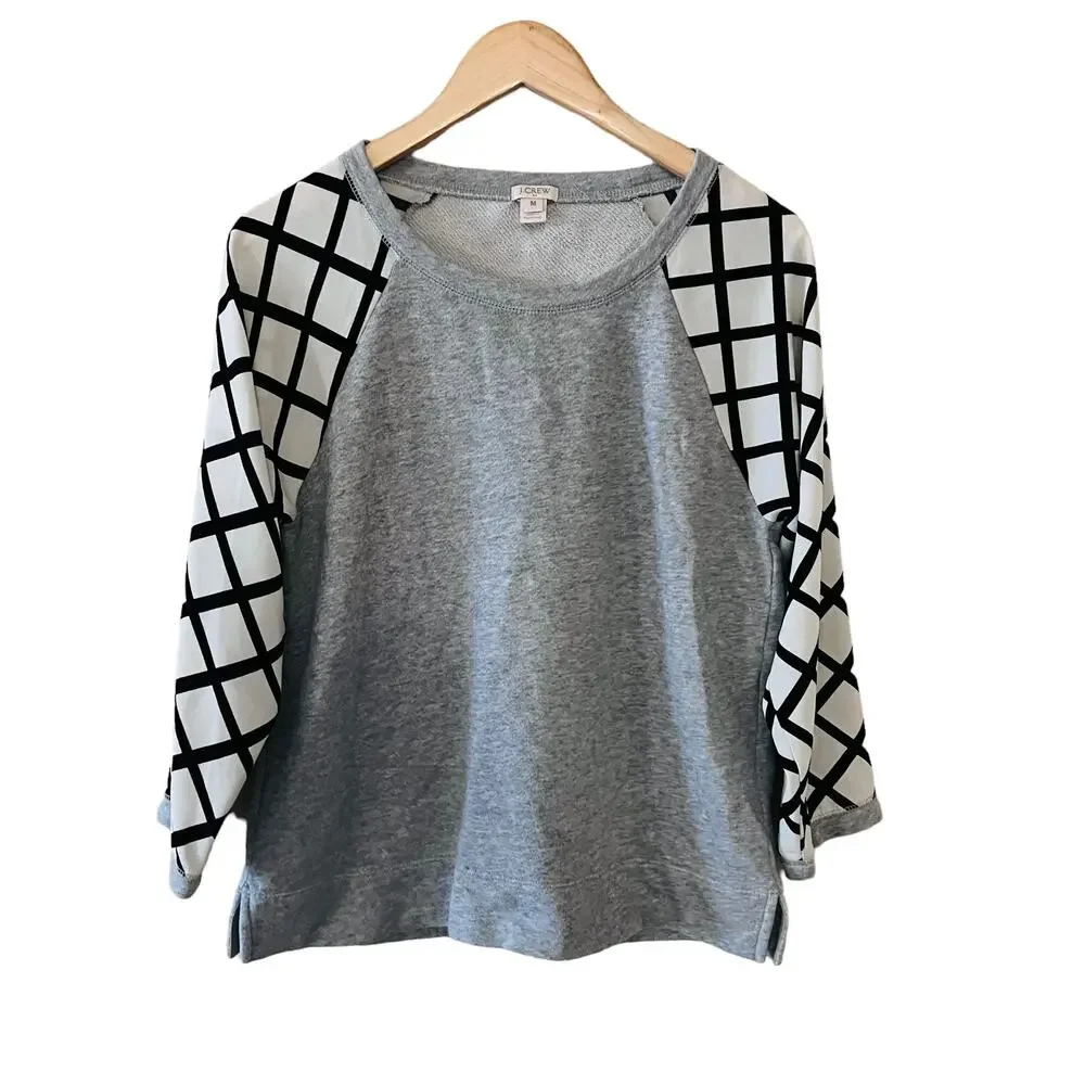 J. Crew Crew Neck Printed Sleeve Sweater Size Medium